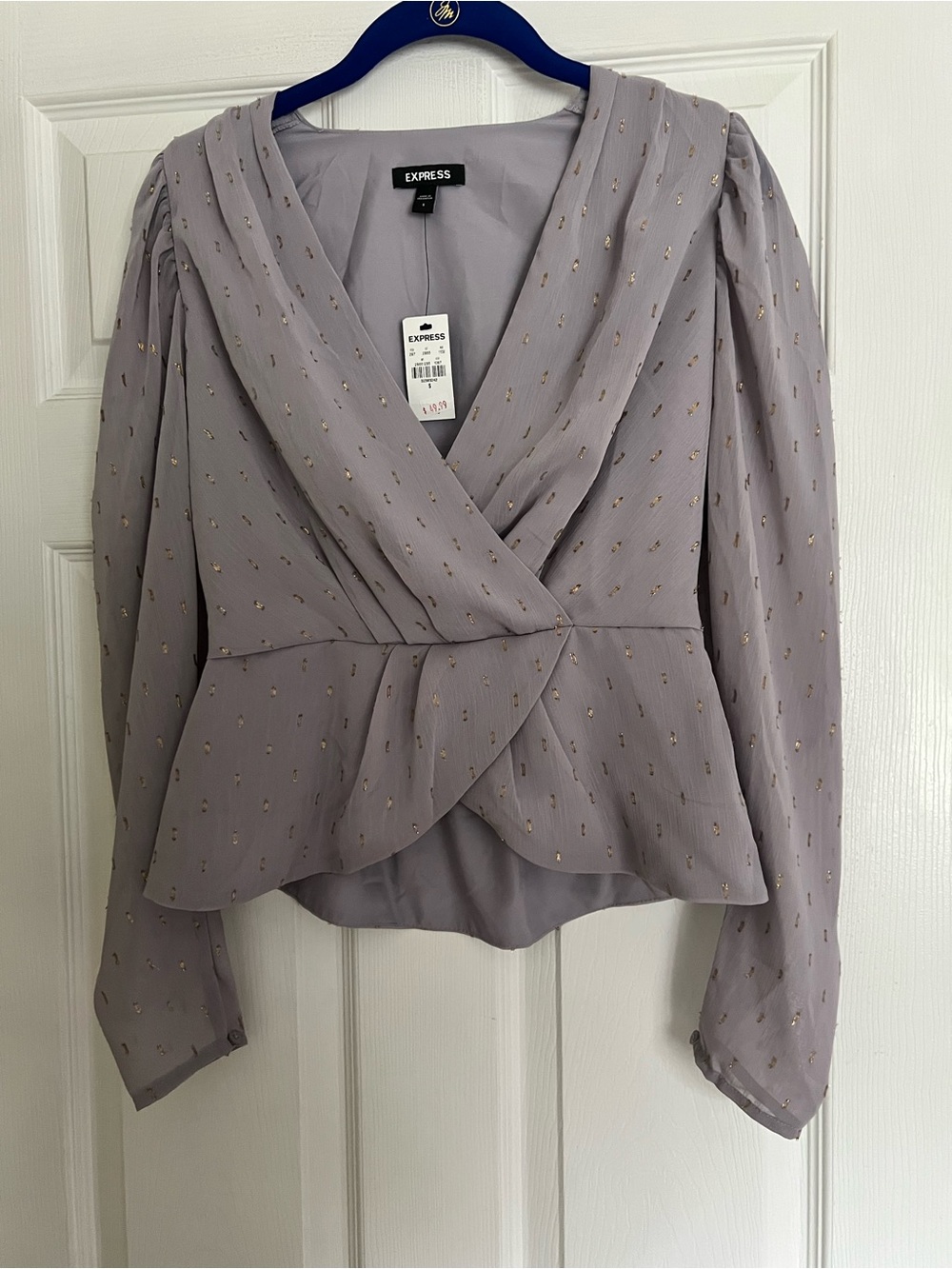 Express - Women's Lavender Wrap Blouse with Gold Detail - Size Small - NWT